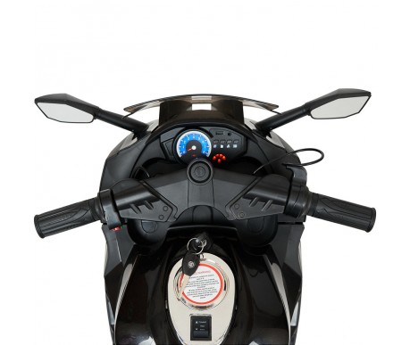 Детский электромотоцикл Kawasaki Ninja (12V, спидометр, ручка газа) - DLS07-BLACK-PLASTIC