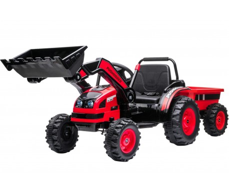 Детский электромобиль трактор с ковшом и прицепом (красный, 2WD, EVA) - HL389-LUX-RED-TRAILER