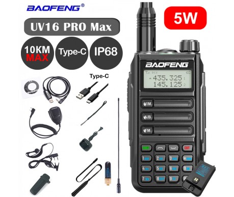 Рация (радиостанция) Baofeng Black UV-16 Pro Max V1 (5W) IP68 Type-C  - UV-16-PRO-MAX-V1-BLACK