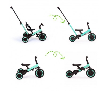 Детский беговел-велосипед 4в1 с родительской ручкой, зеленый с рисунком - TR007-CYAN-PAINT