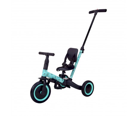 Детский беговел-велосипед 4в1 с родительской ручкой, зеленый с рисунком - TR007-CYAN-PAINT