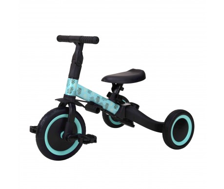 Детский беговел-велосипед 4в1 с родительской ручкой, зеленый с рисунком - TR007-CYAN-PAINT