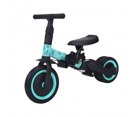 Детский беговел-велосипед 4в1 с родительской ручкой, зеленый с рисунком - TR007-CYAN-PAINT