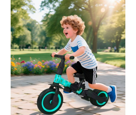 Детский беговел-велосипед 4в1 с родительской ручкой, зеленый с рисунком - TR007-CYAN-PAINT