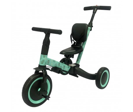 Детский беговел-велосипед 4в1 с родительской ручкой, зеленый с рисунком - TR007-CYAN-PAINT