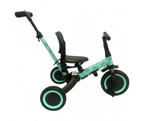 Детский беговел-велосипед 4в1 с родительской ручкой, зеленый с рисунком - TR007-CYAN-PAINT