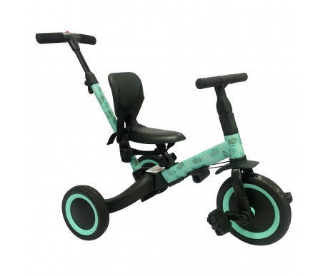 Детский беговел-велосипед 4в1 с родительской ручкой, зеленый с рисунком - TR007-CYAN-PAINT