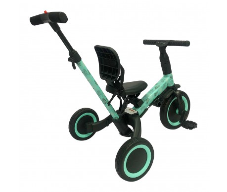 Детский беговел-велосипед 4в1 с родительской ручкой, зеленый с рисунком - TR007-CYAN-PAINT