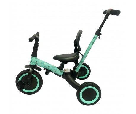 Детский беговел-велосипед 4в1 с родительской ручкой, зеленый с рисунком - TR007-CYAN-PAINT