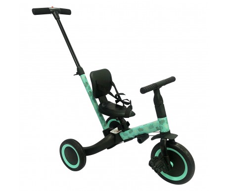 Детский беговел-велосипед 4в1 с родительской ручкой, зеленый с рисунком - TR007-CYAN-PAINT
