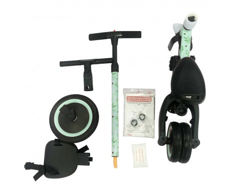 Детский беговел-велосипед 4в1 с родительской ручкой, зеленый с рисунком - TR007-CYAN-PAINT