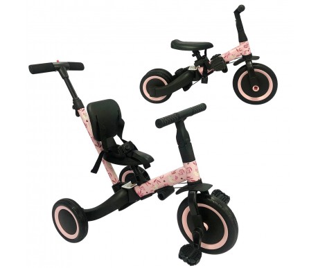Детский беговел-велосипед 4в1 с родительской ручкой, розовый с рисунком - TR007-PINK-PAINT