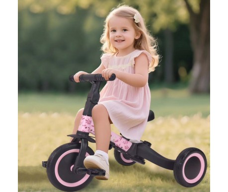 Детский беговел-велосипед 4в1 с родительской ручкой, розовый с рисунком - TR007-PINK-PAINT
