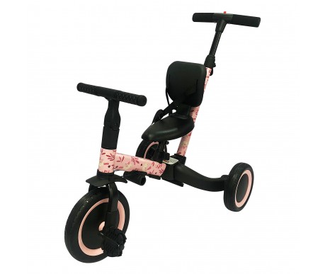 Детский беговел-велосипед 4в1 с родительской ручкой, розовый с рисунком - TR007-PINK-PAINT