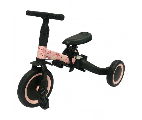 Детский беговел-велосипед 4в1 с родительской ручкой, розовый с рисунком - TR007-PINK-PAINT