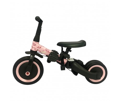 Детский беговел-велосипед 4в1 с родительской ручкой, розовый с рисунком - TR007-PINK-PAINT