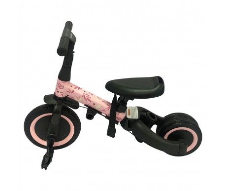 Детский беговел-велосипед 4в1 с родительской ручкой, розовый с рисунком - TR007-PINK-PAINT