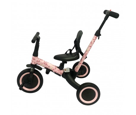 Детский беговел-велосипед 4в1 с родительской ручкой, розовый с рисунком - TR007-PINK-PAINT