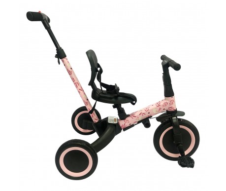 Детский беговел-велосипед 4в1 с родительской ручкой, розовый с рисунком - TR007-PINK-PAINT