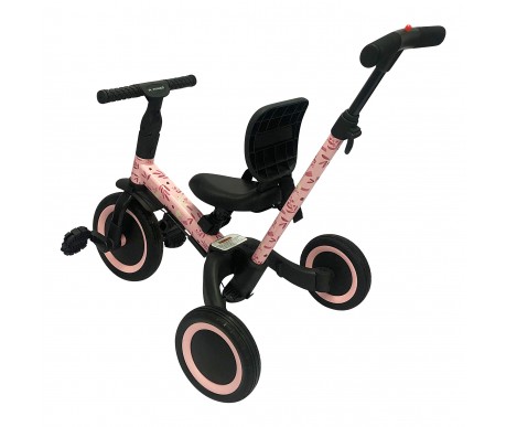 Детский беговел-велосипед 4в1 с родительской ручкой, розовый с рисунком - TR007-PINK-PAINT