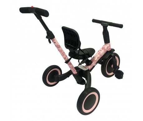 Детский беговел-велосипед 4в1 с родительской ручкой, розовый с рисунком - TR007-PINK-PAINT