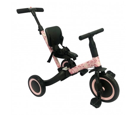 Детский беговел-велосипед 4в1 с родительской ручкой, розовый с рисунком - TR007-PINK-PAINT