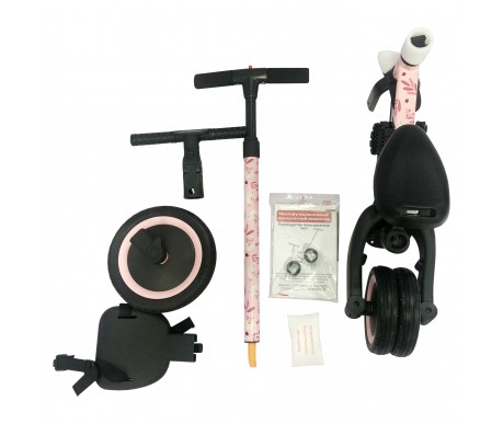 Детский беговел-велосипед 4в1 с родительской ручкой, розовый с рисунком - TR007-PINK-PAINT