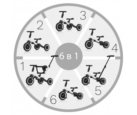 Детский беговел-велосипед 6в1 с родительской ручкой, белый - TR008-WHITE