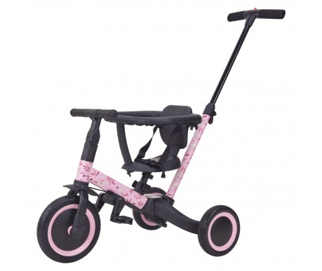 Детский беговел-велосипед 6в1 с родительской ручкой, розовый с рисунком - TR008-PINK-PAINT