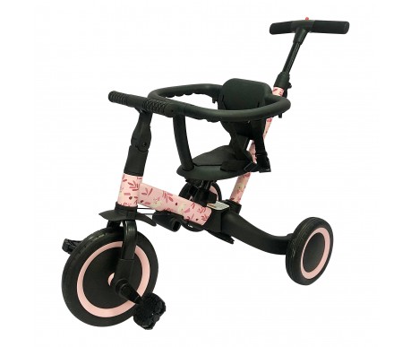 Детский беговел-велосипед 6в1 с родительской ручкой, розовый с рисунком - TR008-PINK-PAINT