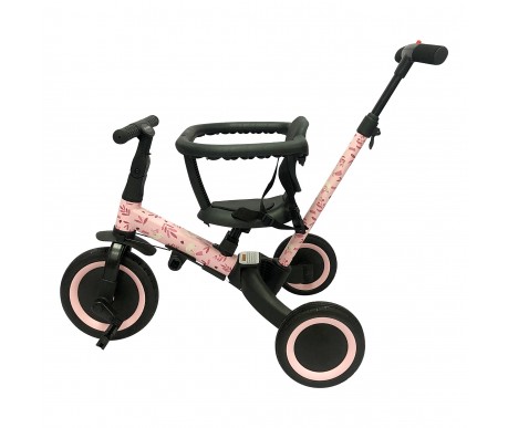 Детский беговел-велосипед 6в1 с родительской ручкой, розовый с рисунком - TR008-PINK-PAINT