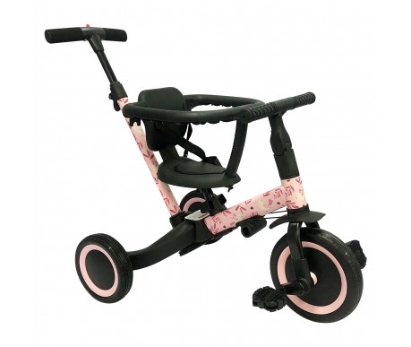 Детский беговел-велосипед 6в1 с родительской ручкой, розовый с рисунком - TR008-PINK-PAINT