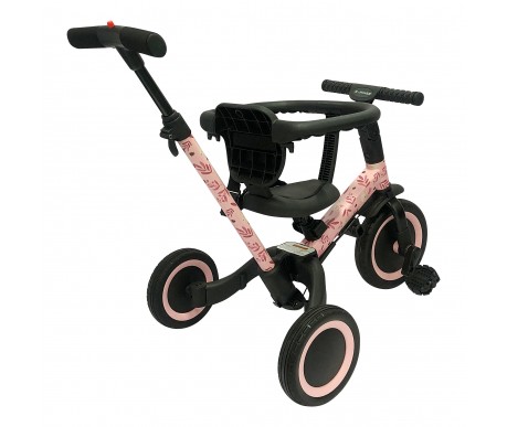 Детский беговел-велосипед 6в1 с родительской ручкой, розовый с рисунком - TR008-PINK-PAINT