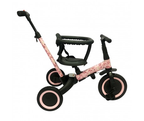 Детский беговел-велосипед 6в1 с родительской ручкой, розовый с рисунком - TR008-PINK-PAINT
