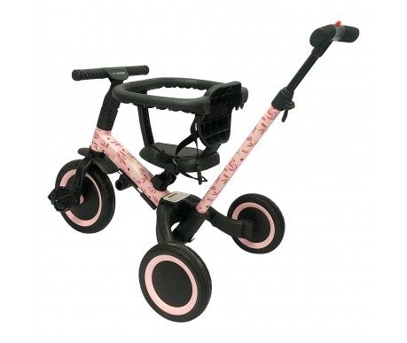 Детский беговел-велосипед 6в1 с родительской ручкой, розовый с рисунком - TR008-PINK-PAINT