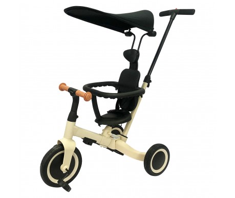 Детский беговел-велосипед 8в1 с крышей и ручкой, бежевый - TR010-BEIGE
