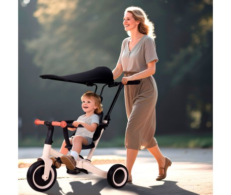 Детский беговел-велосипед 8в1 с крышей и ручкой, бежевый - TR010-BEIGE