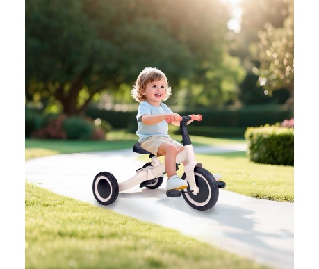 Детский беговел-велосипед 8в1 с крышей и ручкой, бежевый - TR010-BEIGE