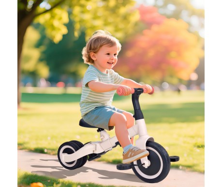 Детский беговел-велосипед 8в1 с крышей и ручкой, бежевый - TR010-BEIGE