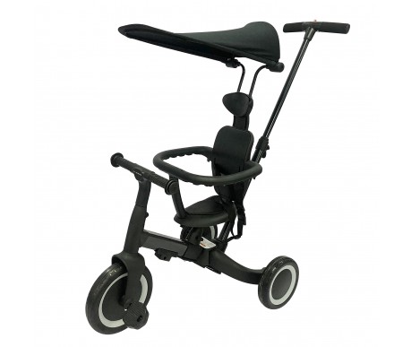 Детский беговел-велосипед 8в1 с крышей и ручкой, черный - TR010-BLACK