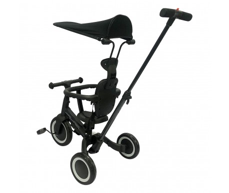 Детский беговел-велосипед 8в1 с крышей и ручкой, черный - TR010-BLACK