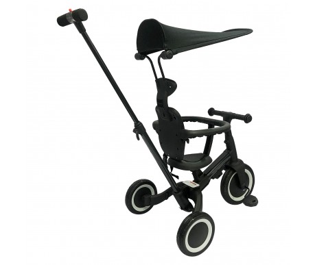 Детский беговел-велосипед 8в1 с крышей и ручкой, черный - TR010-BLACK