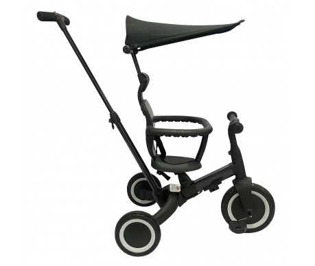 Детский беговел-велосипед 8в1 с крышей и ручкой, черный - TR010-BLACK