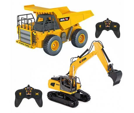 Радиоуправляемый набор экскаватор и самосвал Huina (свет, звук, акб, 1:24) - HN1559-YELLOW