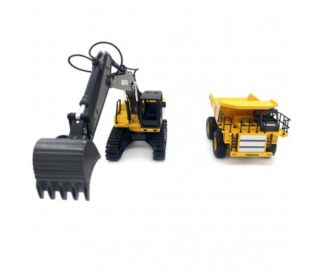 Радиоуправляемый набор экскаватор и самосвал Huina (свет, звук, акб, 1:24) - HN1559-YELLOW