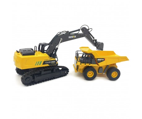 Радиоуправляемый набор экскаватор и самосвал Huina (свет, звук, акб, 1:24) - HN1559-YELLOW