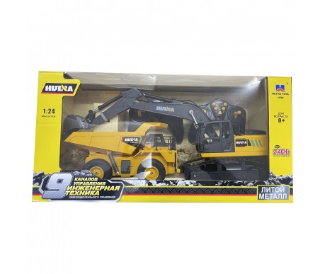 Радиоуправляемый набор экскаватор и самосвал Huina (свет, звук, акб, 1:24) - HN1559-YELLOW
