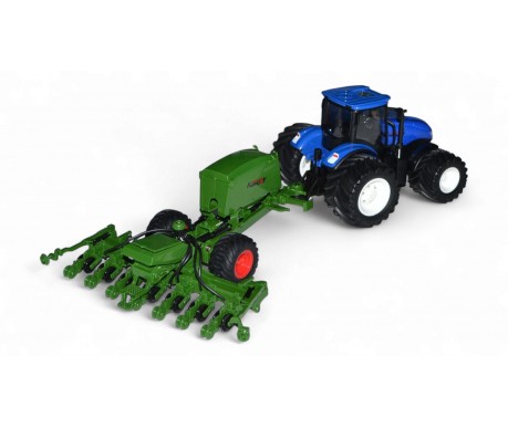 Радиоуправляемый фермерский трактор с зерновой сеялкой, мет. кузов, широкие колеса 6CH масштаб 1:24 2.4G