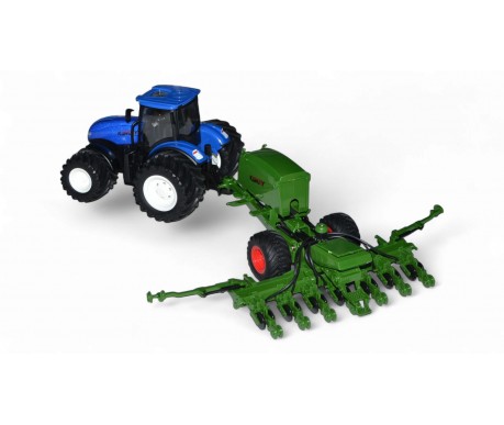 Радиоуправляемый фермерский трактор с зерновой сеялкой, мет. кузов, широкие колеса 6CH масштаб 1:24 2.4G