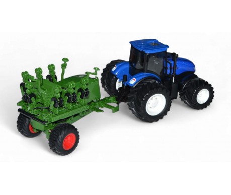 Радиоуправляемый фермерский трактор с зерновой сеялкой, мет. кузов, широкие колеса 6CH масштаб 1:24 2.4G